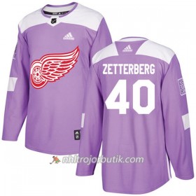 Män Ishockey Detroit Red Wings Tröja Henrik Zetterberg 40 Adidas 2017-2018 Lila Fights Cancer Practice Authentic